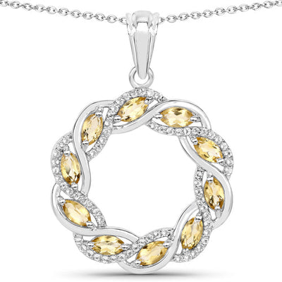1.73 Carat Genuine Citrine & White Topaz Sterling Silver Pendant
