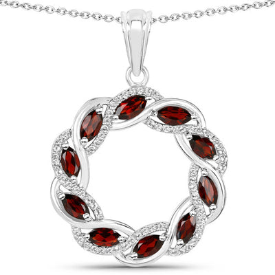 Pendentif en Grenat et Topaze Blanche de 2,33 Carats en Argent Sterling