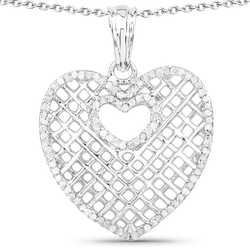 Colgante de Corazón de Plata Esterlina con Diamante Blanco Genuino de 0.52 Quilates
