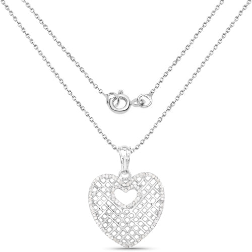 Colgante de Corazón de Plata Esterlina con Diamante Blanco Genuino de 0.52 Quilates
