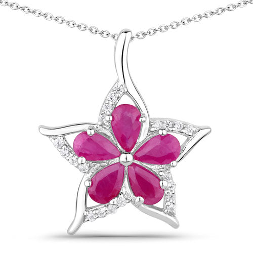 Pendentif en Rubis et Zircon Blanc de 1,37 Carat en Argent Sterling