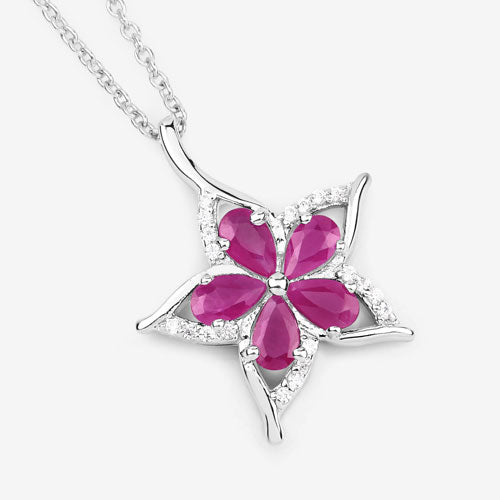 Pendentif en Rubis et Zircon Blanc de 1,37 Carat en Argent Sterling