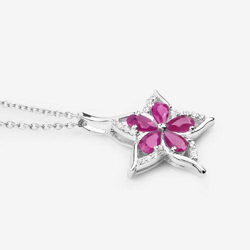 Pendentif en Rubis et Zircon Blanc de 1,37 Carat en Argent Sterling