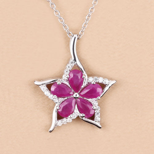 Pendentif en Rubis et Zircon Blanc de 1,37 Carat en Argent Sterling