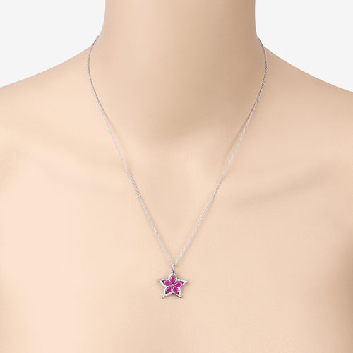 Pendentif en Rubis et Zircon Blanc de 1,37 Carat en Argent Sterling