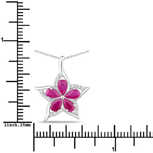 Pendentif en Rubis et Zircon Blanc de 1,37 Carat en Argent Sterling