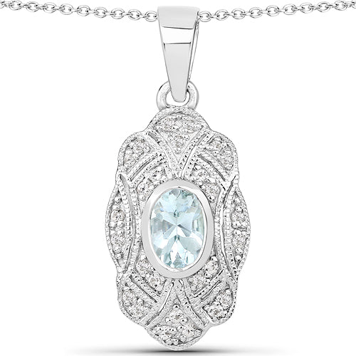 Pendentif en aigue-marine et topaze blanche de 0,48 carat en argent sterling