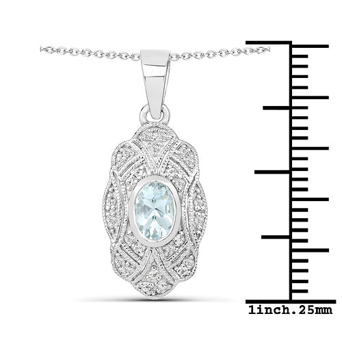 Pendentif en aigue-marine et topaze blanche de 0,48 carat en argent sterling