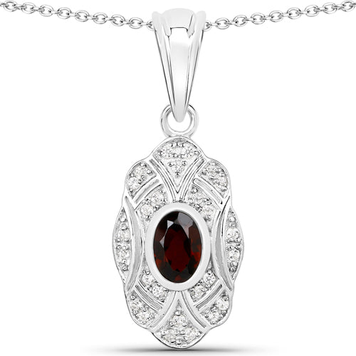 0.63 Carat Genuine Garnet and White Topaz Pendant in Sterling Silver