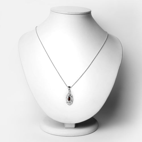 0.63 Carat Genuine Garnet and White Topaz Pendant in Sterling Silver