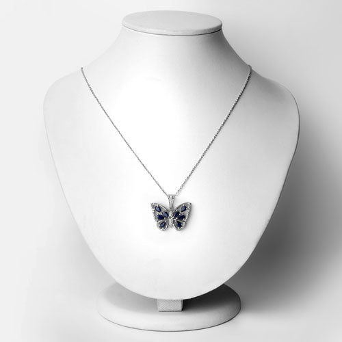Pendentif en saphir bleu véritable de 1,67 carat et zircon blanc en argent sterling