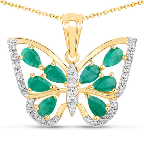1.91 Carat Genuine Emerald and White Zircon Pendant in Sterling Silver