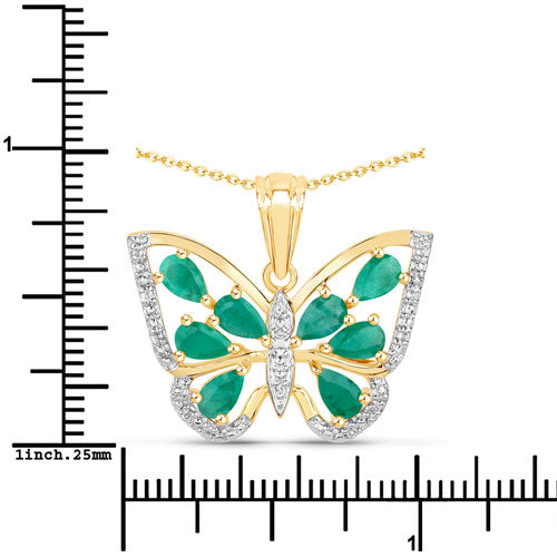 1.91 Carat Genuine Emerald and White Zircon Pendant in Sterling Silver