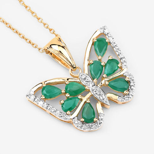 1.91 Carat Genuine Emerald and White Zircon Pendant in Sterling Silver