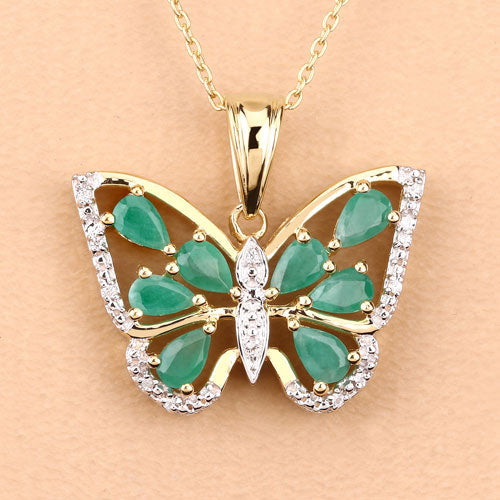 1.91 Carat Genuine Emerald and White Zircon Pendant in Sterling Silver