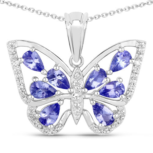 Pendentif en argent sterling de 1,75 carat en tanzanite véritable et zircon blanc