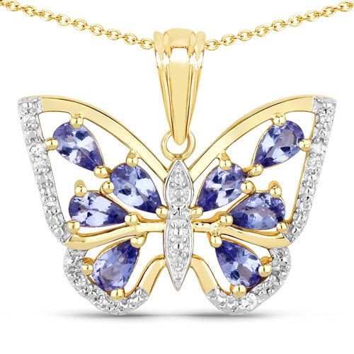 1.75 Carat Genuine Tanzanite & White Zircon Pendant in Sterling Silver