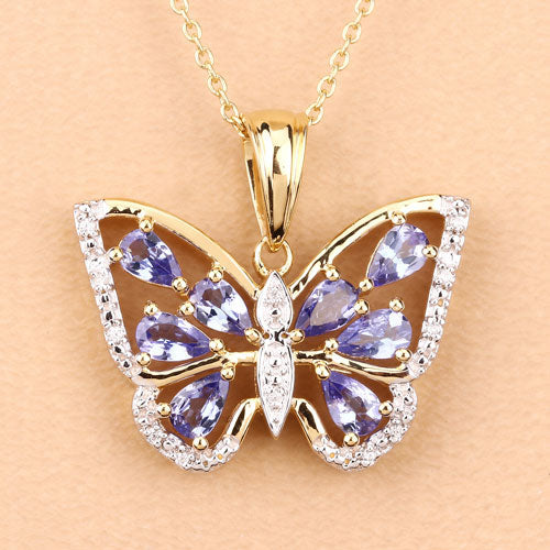 1.75 Carat Genuine Tanzanite & White Zircon Pendant in Sterling Silver