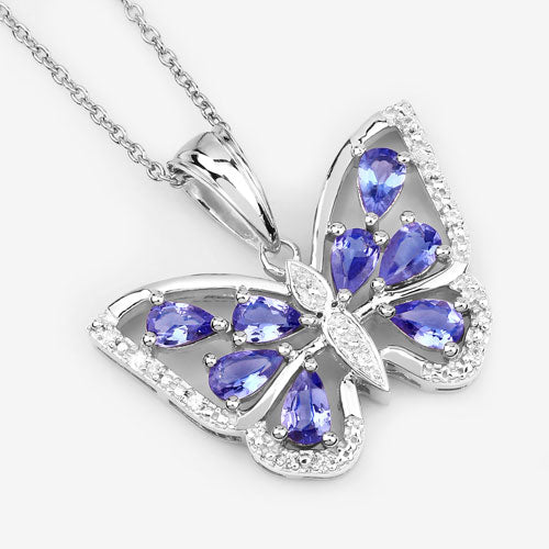 Pendentif en argent sterling de 1,75 carat en tanzanite véritable et zircon blanc