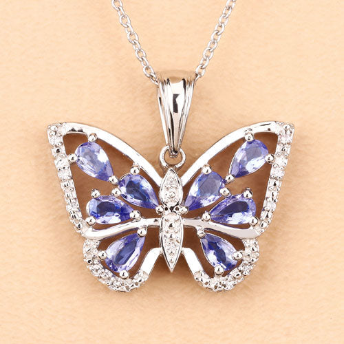 Pendentif en argent sterling de 1,75 carat en tanzanite véritable et zircon blanc