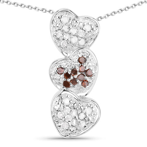 Pendentif en diamant rouge et blanc véritable de 0,45 carat en argent sterling