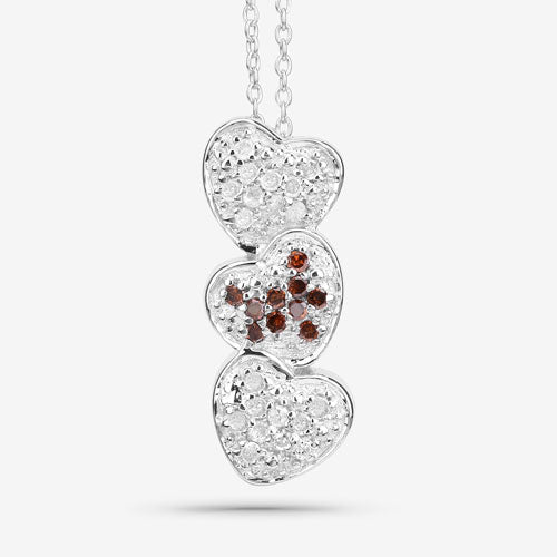 Pendentif en diamant rouge et blanc véritable de 0,45 carat en argent sterling