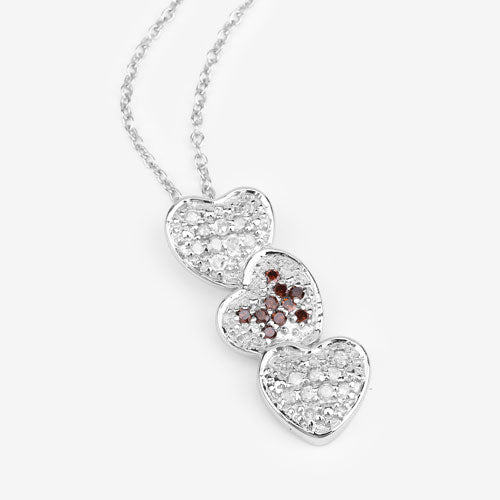 Pendentif en diamant rouge et blanc véritable de 0,45 carat en argent sterling