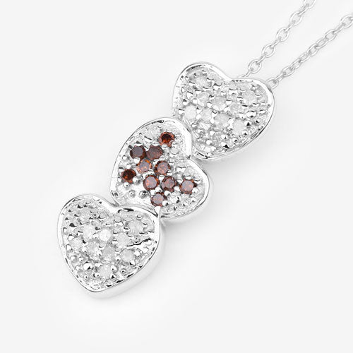 Pendentif en diamant rouge et blanc véritable de 0,45 carat en argent sterling