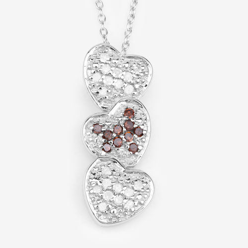 Pendentif en diamant rouge et blanc véritable de 0,45 carat en argent sterling