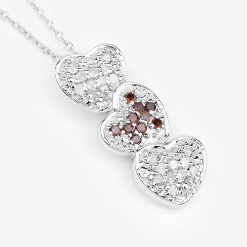 Pendentif en diamant rouge et blanc véritable de 0,45 carat en argent sterling