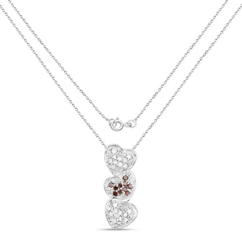 Pendentif en diamant rouge et blanc véritable de 0,45 carat en argent sterling