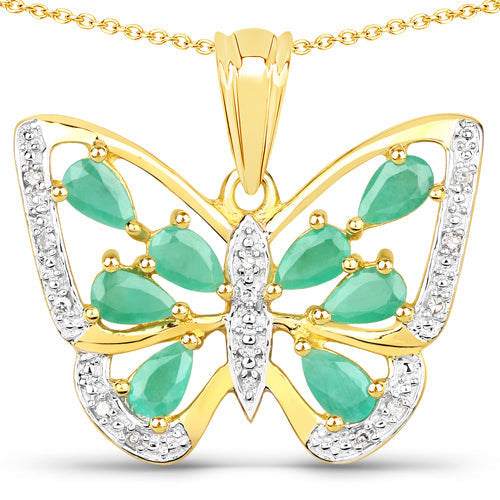 Pendentif en émeraude véritable de 1,90 carat et diamants blancs en argent sterling