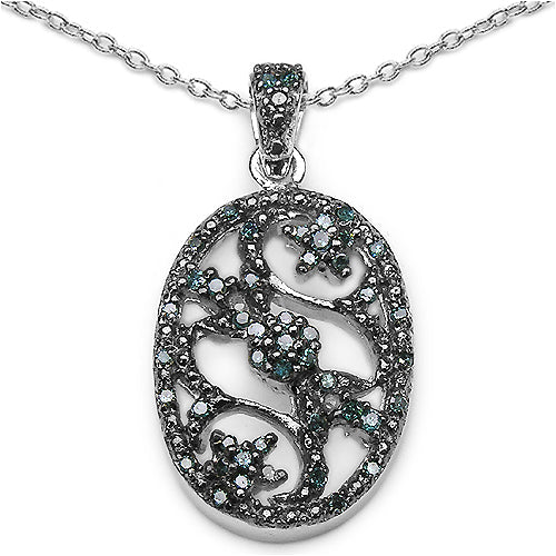 Pendentif en argent sterling avec diamant bleu véritable de 0,28 carat
