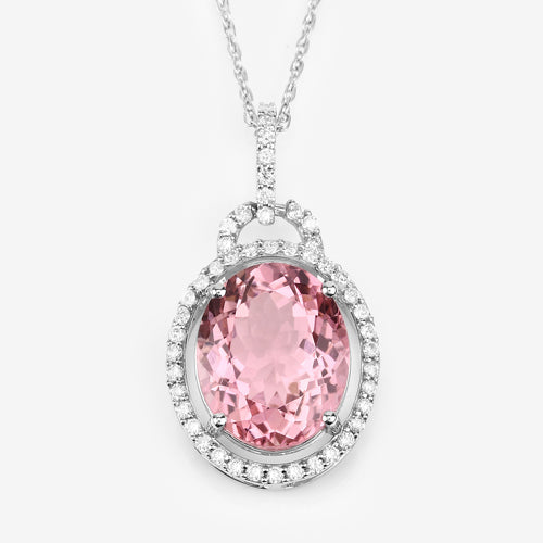 3.90 Carat Genuine Pink Tourmaline and White Diamond Pendant