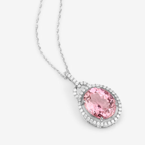 3.90 Carat Genuine Pink Tourmaline and White Diamond Pendant