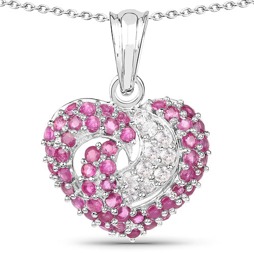 Pendentif en rubis véritable et saphirs blancs de 2,65 carats en argent sterling