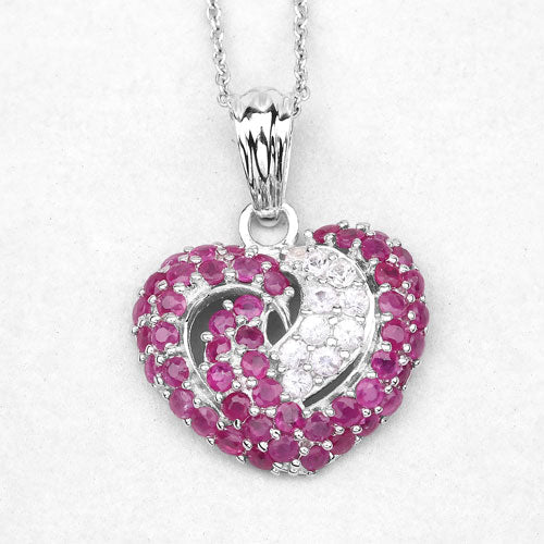 Pendentif en rubis véritable et saphirs blancs de 2,65 carats en argent sterling