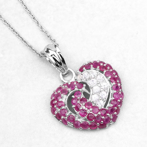 Pendentif en rubis véritable et saphirs blancs de 2,65 carats en argent sterling