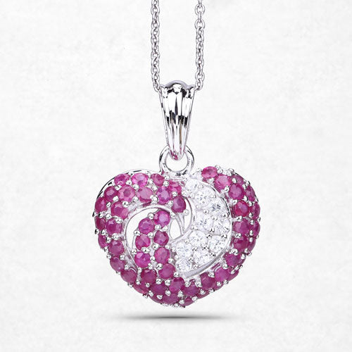 Pendentif en rubis véritable et saphirs blancs de 2,65 carats en argent sterling