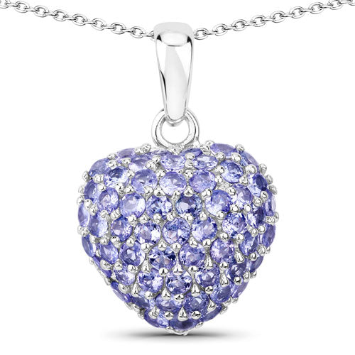 Pendentif en cœur en tanzanite véritable de 7,00 carats en argent sterling