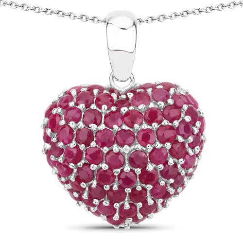 Pendentif cœur en rubis véritable de 8,58 carats en argent sterling