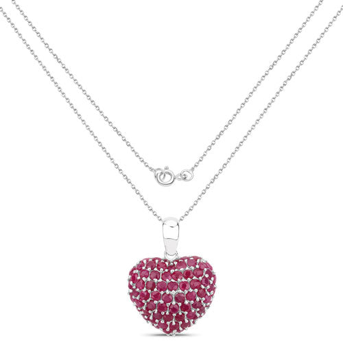 Pendentif cœur en rubis véritable de 8,58 carats en argent sterling