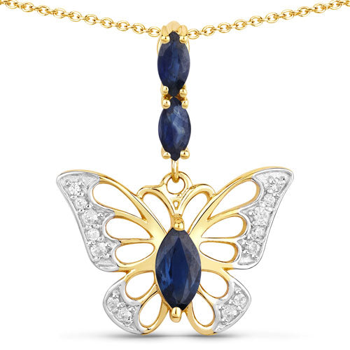 0.92 Carat Genuine Blue Sapphire and White Zircon Pendant