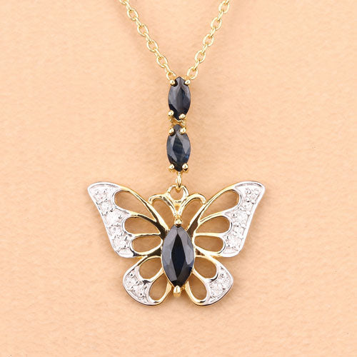 0.92 Carat Genuine Blue Sapphire and White Zircon Pendant