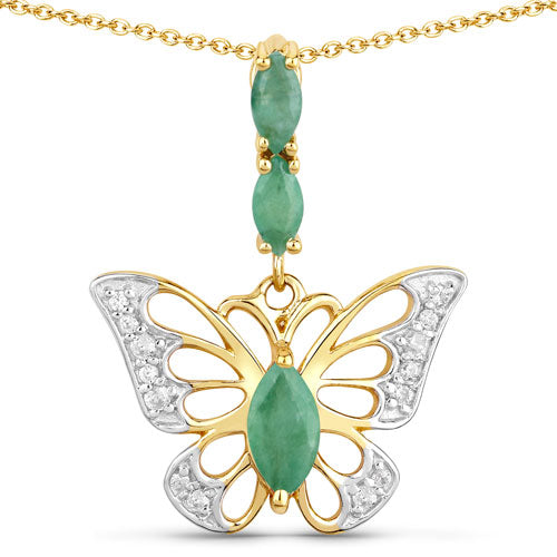 0.72 Carat Genuine Emerald & White Zircon Pendant in Sterling Silver