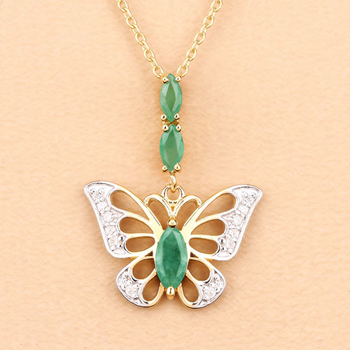 0.72 Carat Genuine Emerald & White Zircon Pendant in Sterling Silver
