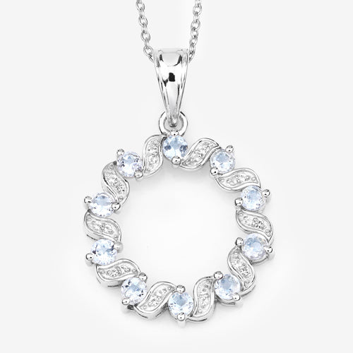 Pendentif en aigue-marine et topaze blanche de 1,10 carat en argent sterling