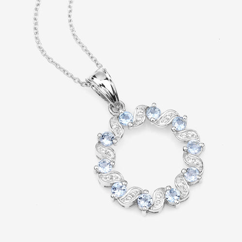 Pendentif en aigue-marine et topaze blanche de 1,10 carat en argent sterling