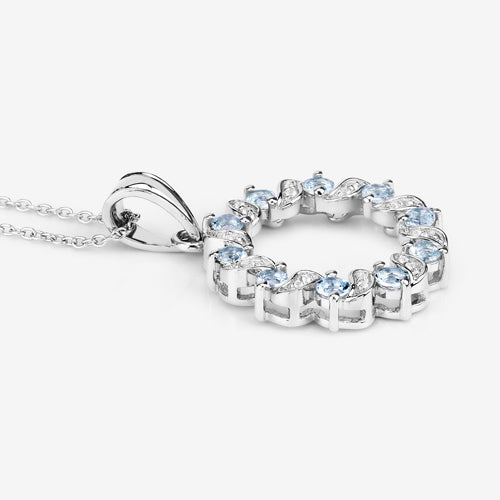 Pendentif en aigue-marine et topaze blanche de 1,10 carat en argent sterling