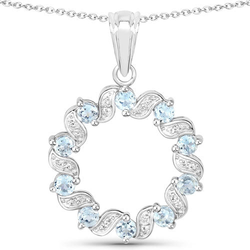 Pendentif en aigue-marine et topaze blanche de 1,10 carat en argent sterling